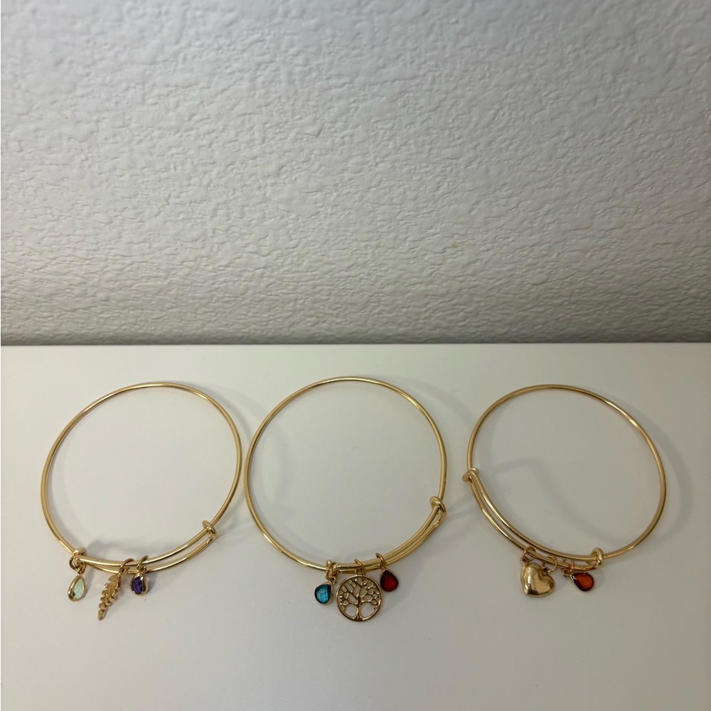 Three Bangle Bracelets In Gold Tone With Custom Charms(Selling as a Set)